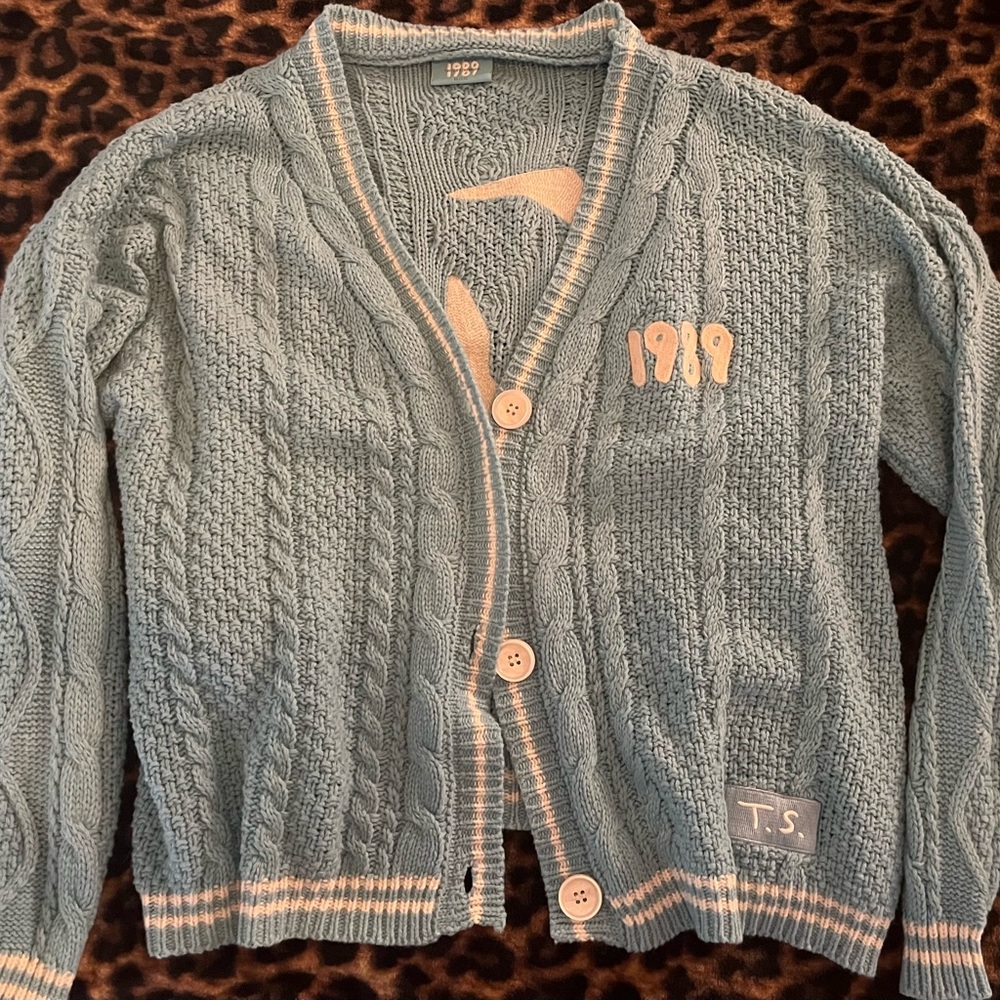 Taylor Swift Blue and White Cable Knit Cardigan